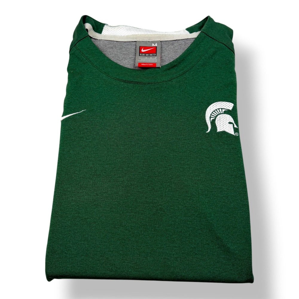 Nike Team Michigan State Spartans Green Gray Nike FIT DRY Shirt Mens Medium